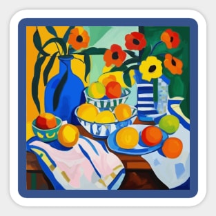 Modern Still Life Painting with Fruit and Flowers After Matisse Sticker